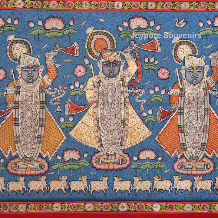 Three Figures Shrinathji - Handmade Pichwai