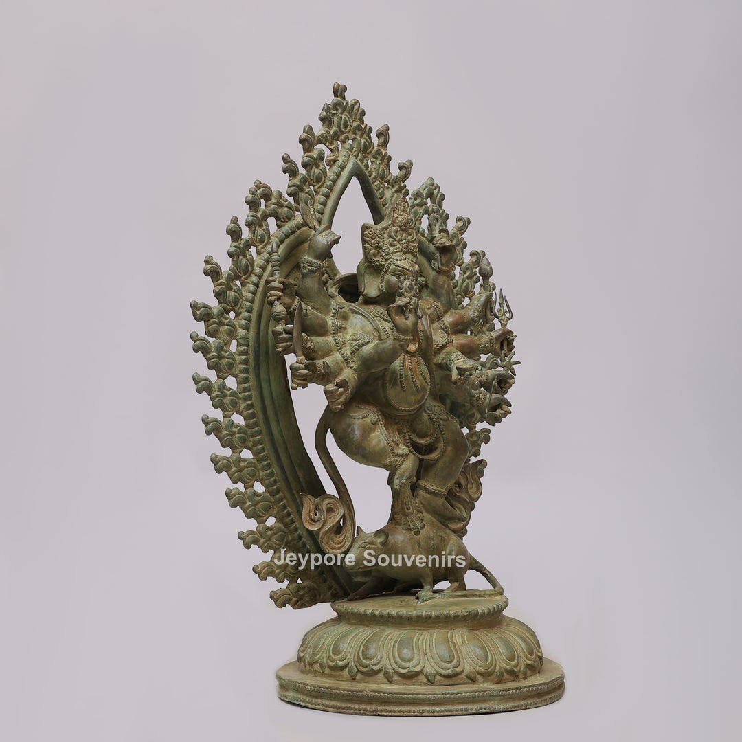 Handcrafted 12-Armed Dancing Lord Ganesha Brass Statue