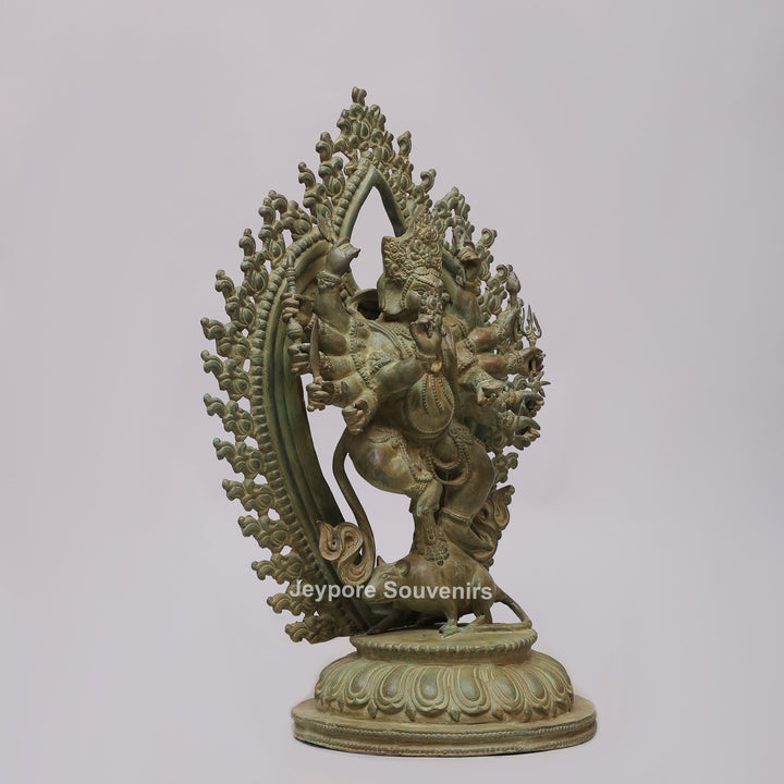 Handcrafted 12-Armed Dancing Lord Ganesha Brass Statue