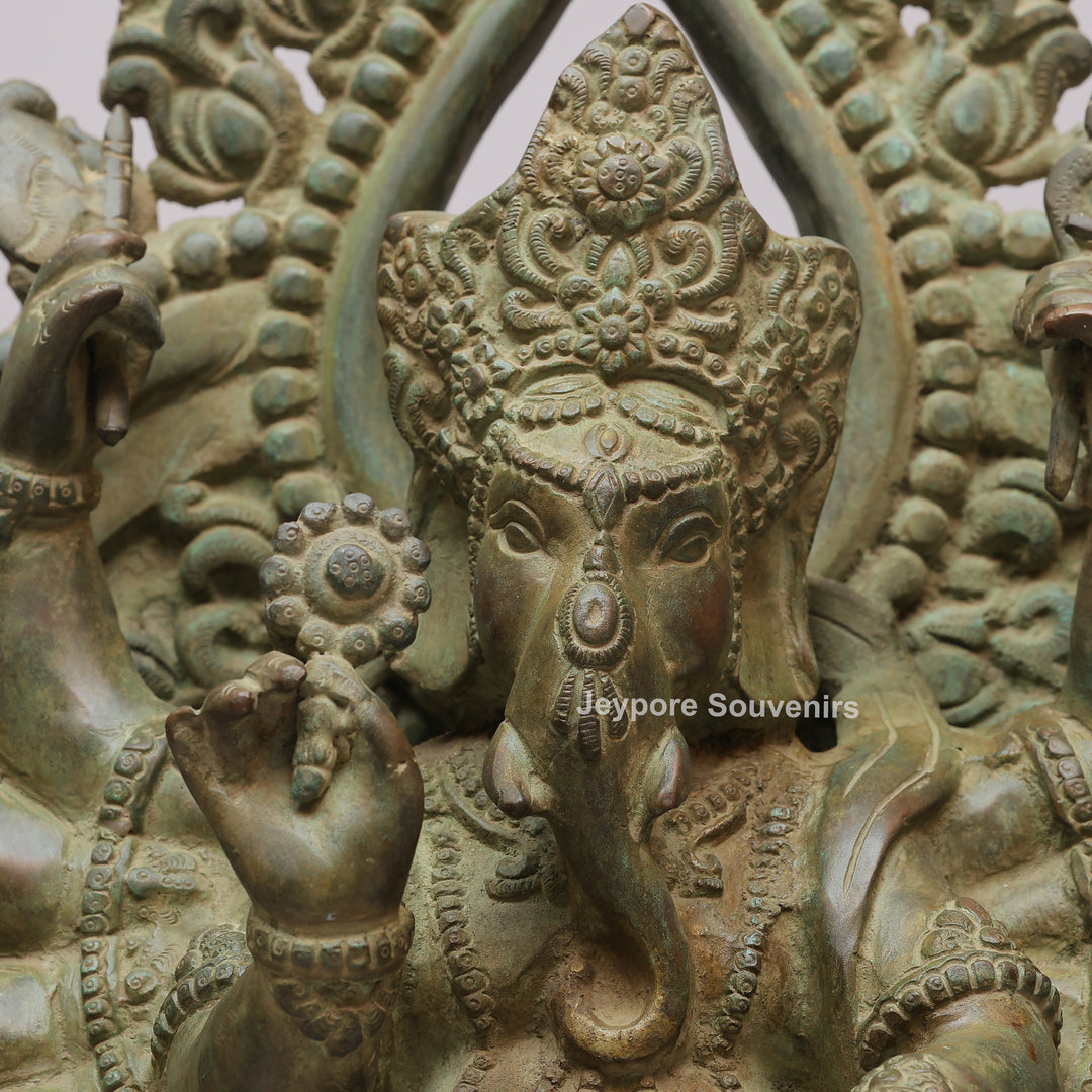 Handcrafted 12-Armed Dancing Lord Ganesha Brass Statue