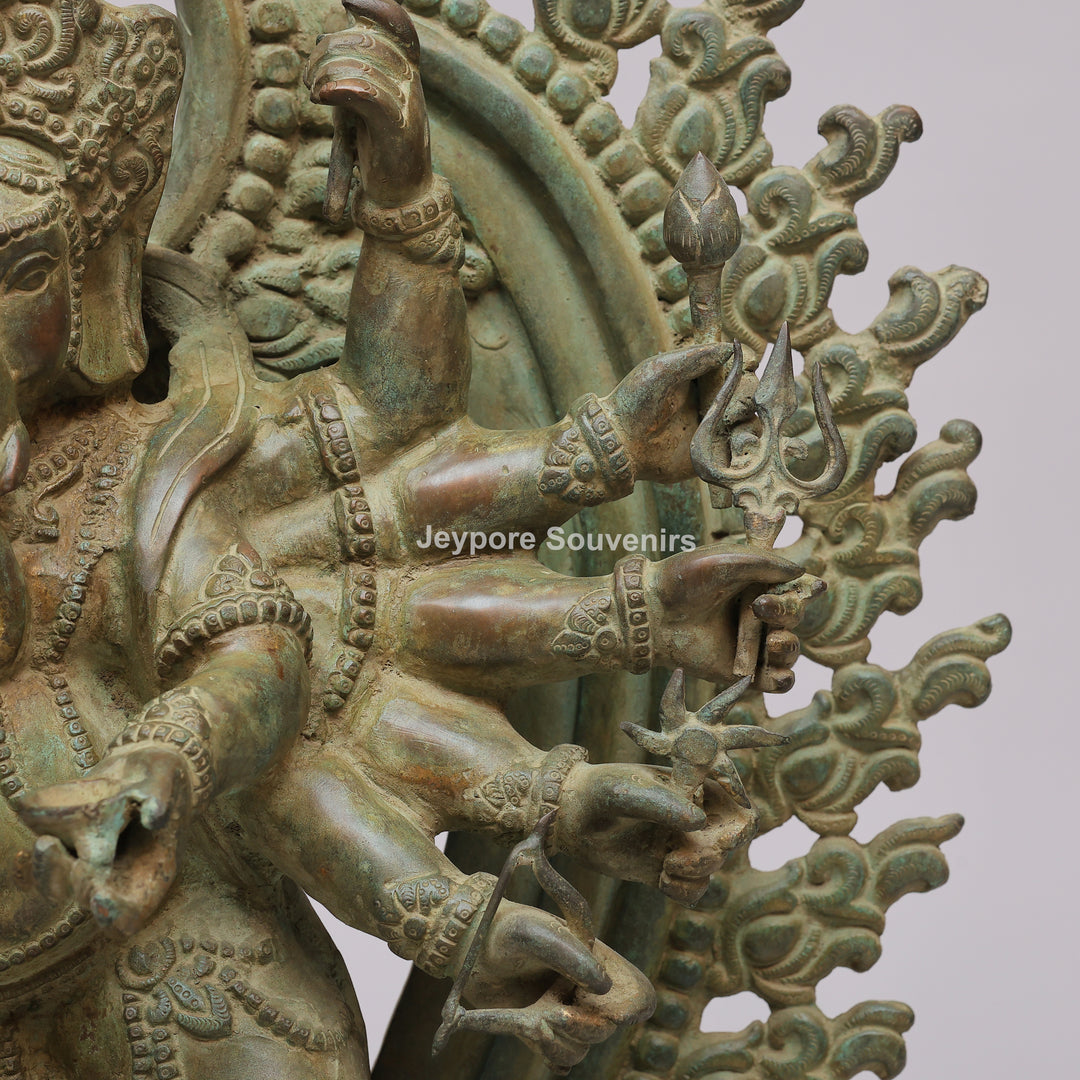Handcrafted 12-Armed Dancing Lord Ganesha Brass Statue