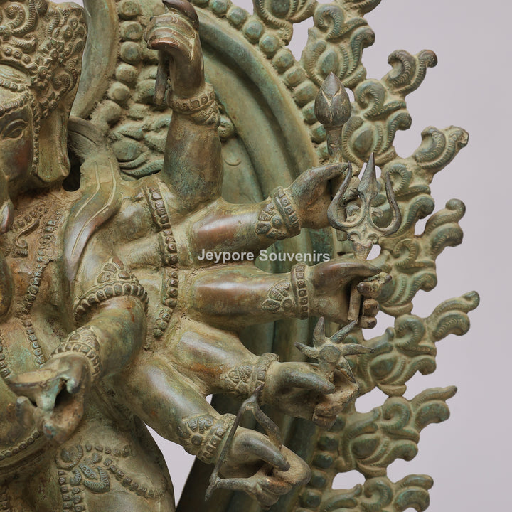 Handcrafted 12-Armed Dancing Lord Ganesha Brass Statue