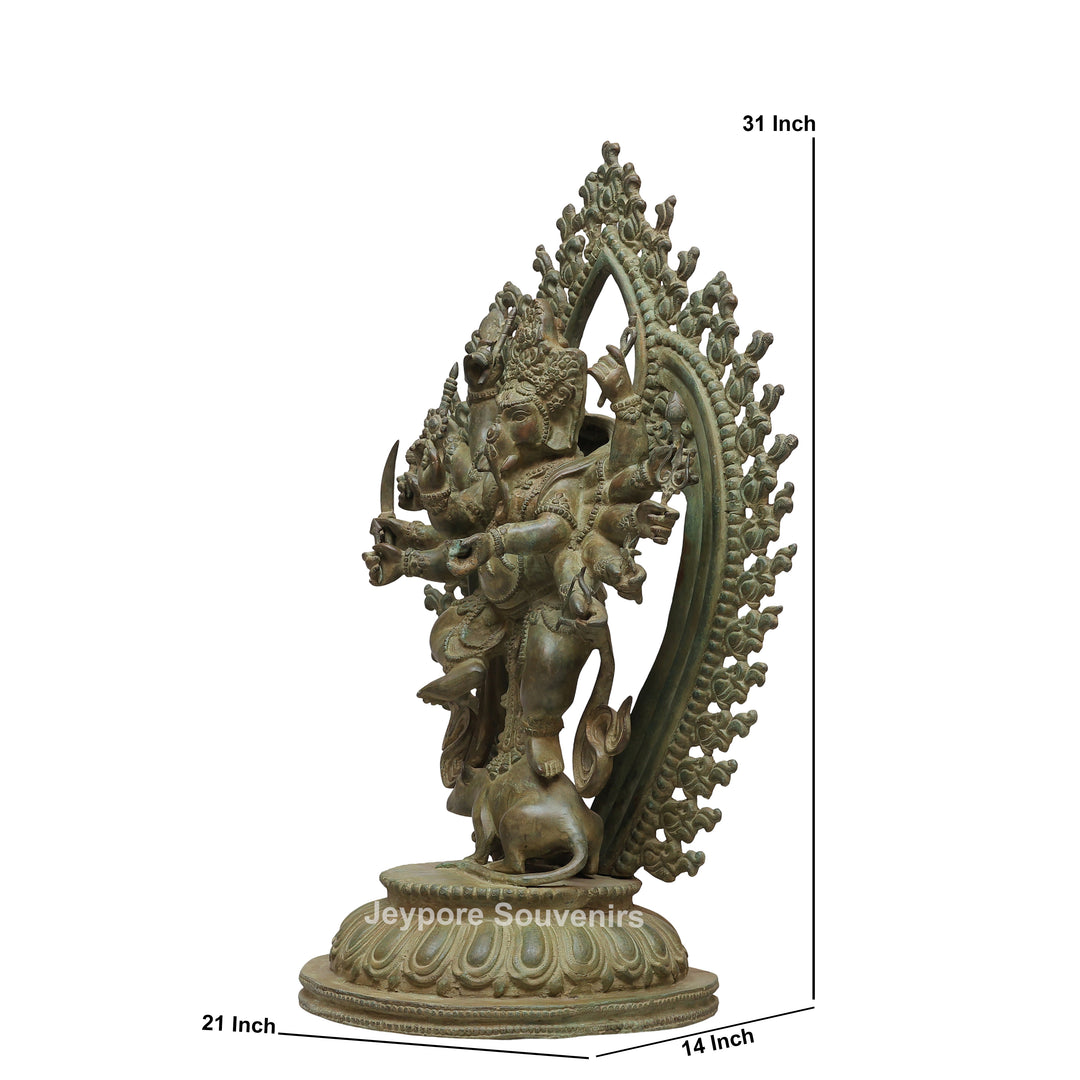 Handcrafted 12-Armed Dancing Lord Ganesha Brass Statue