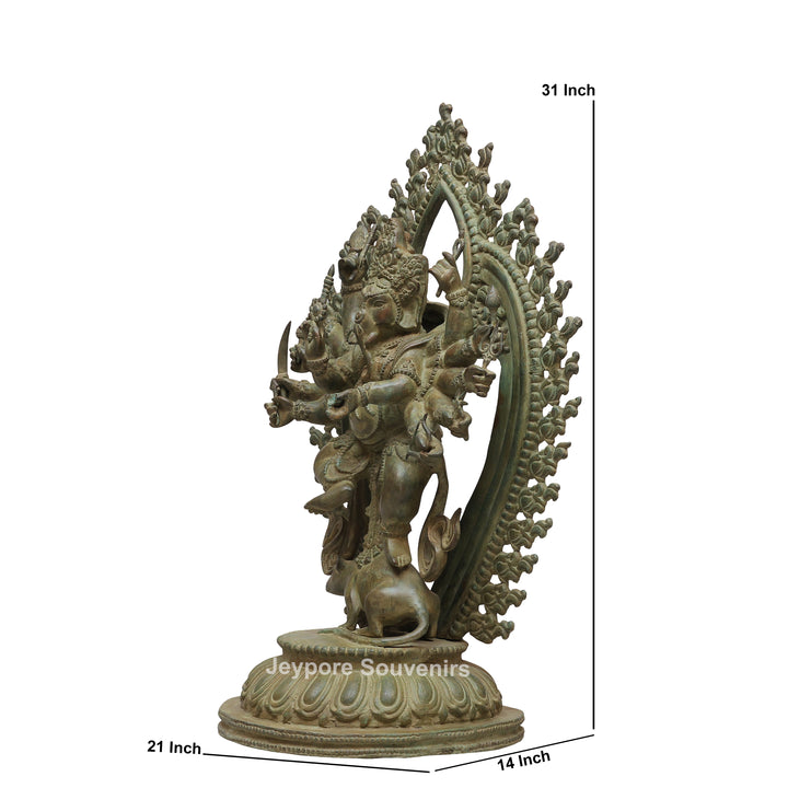 Handcrafted 12-Armed Dancing Lord Ganesha Brass Statue