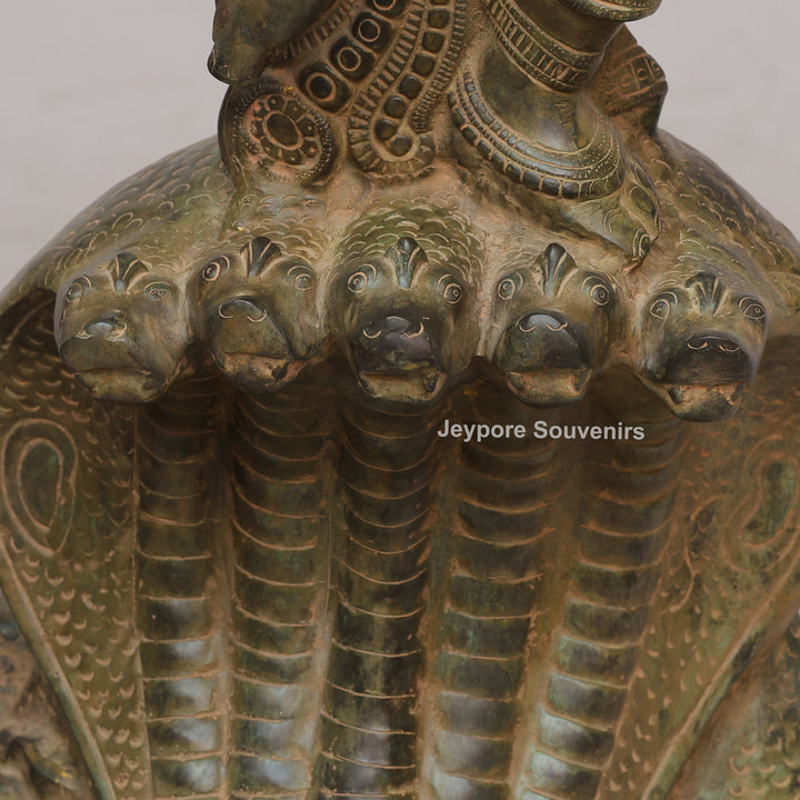 Antique Brass Dancing Lord Ganesha on Multi-Headed Serpent