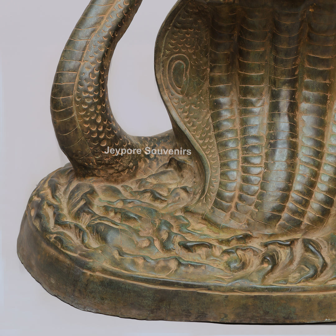 Antique Brass Dancing Lord Ganesha on Multi-Headed Serpent