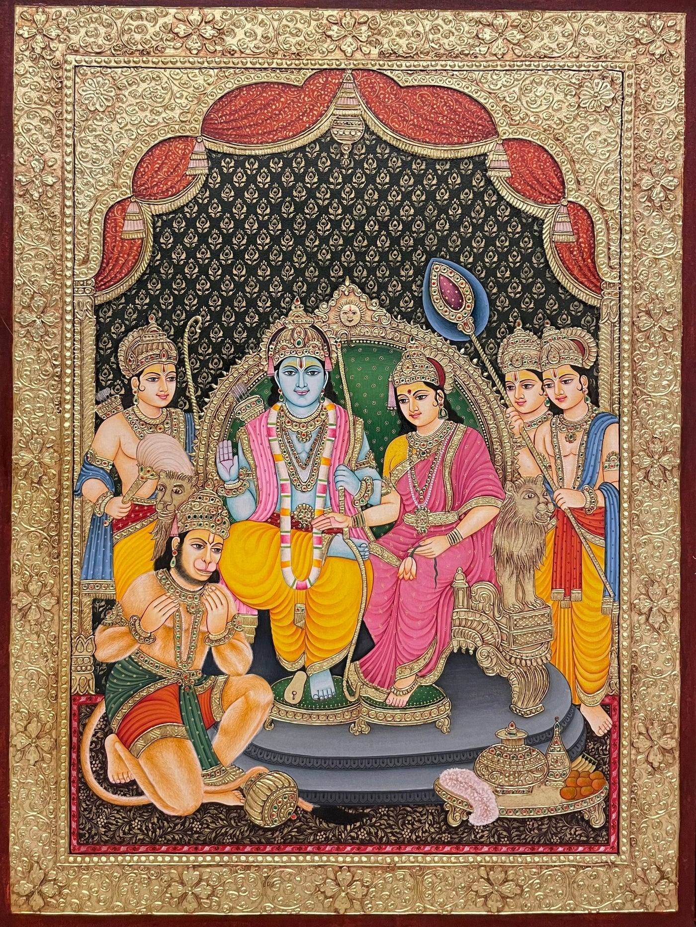 Ram darbar - Tanjore Painting with real gold leaf work