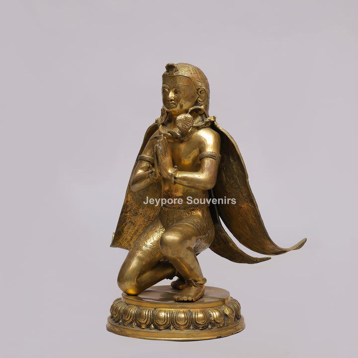 Handcrafted Brass Garuda Statue with Folded Hands