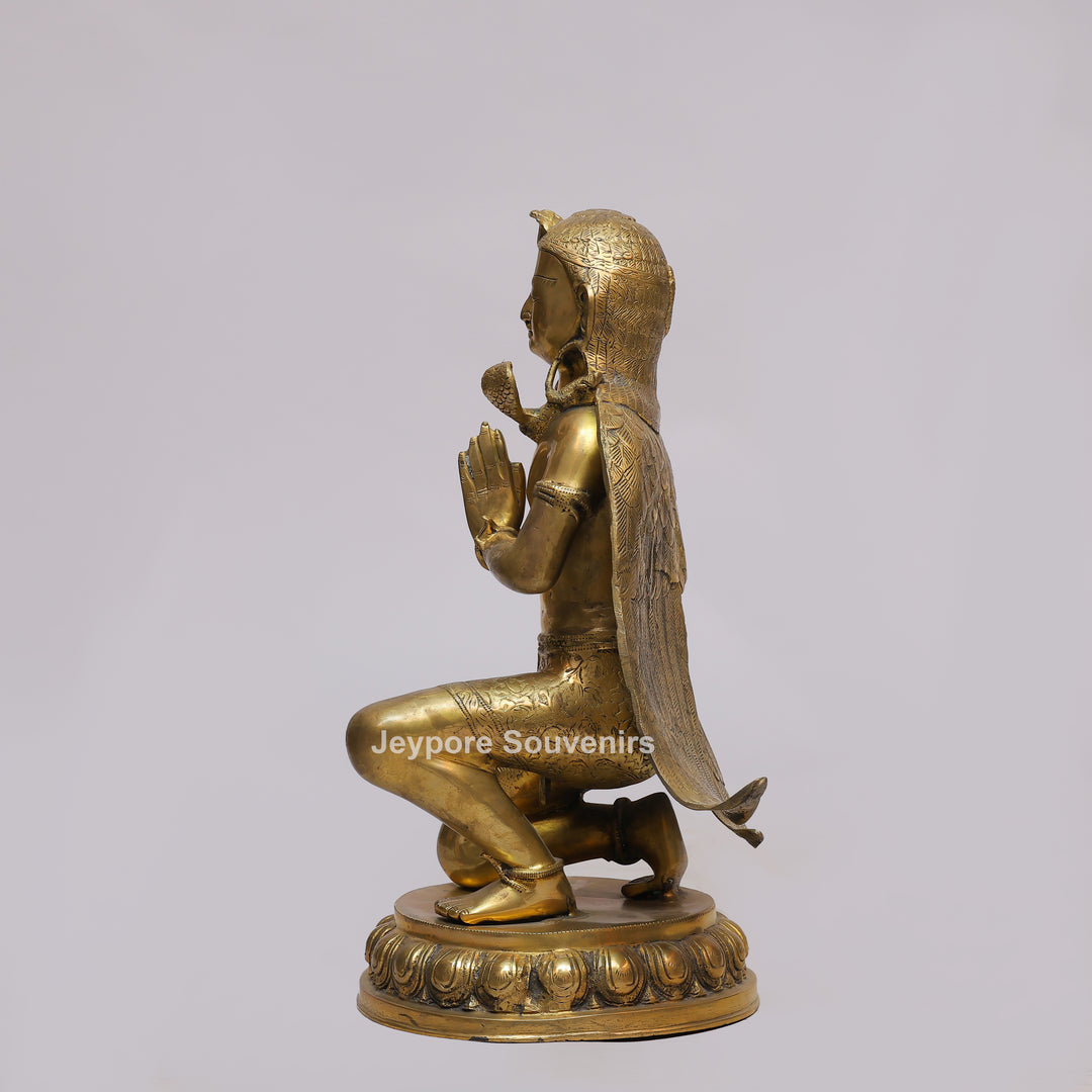Handcrafted Brass Garuda Statue with Folded Hands