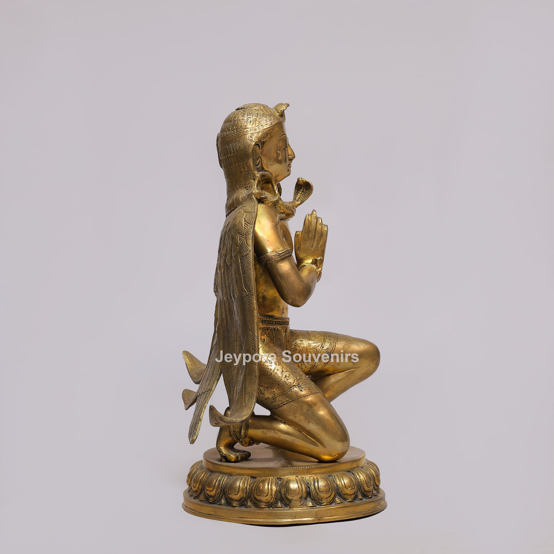 Handcrafted Brass Garuda Statue with Folded Hands