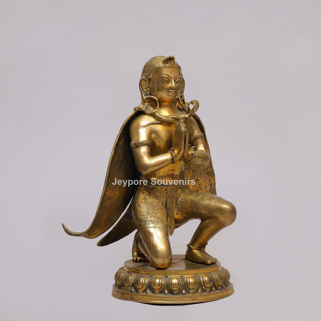 Handcrafted Brass Garuda Statue with Folded Hands