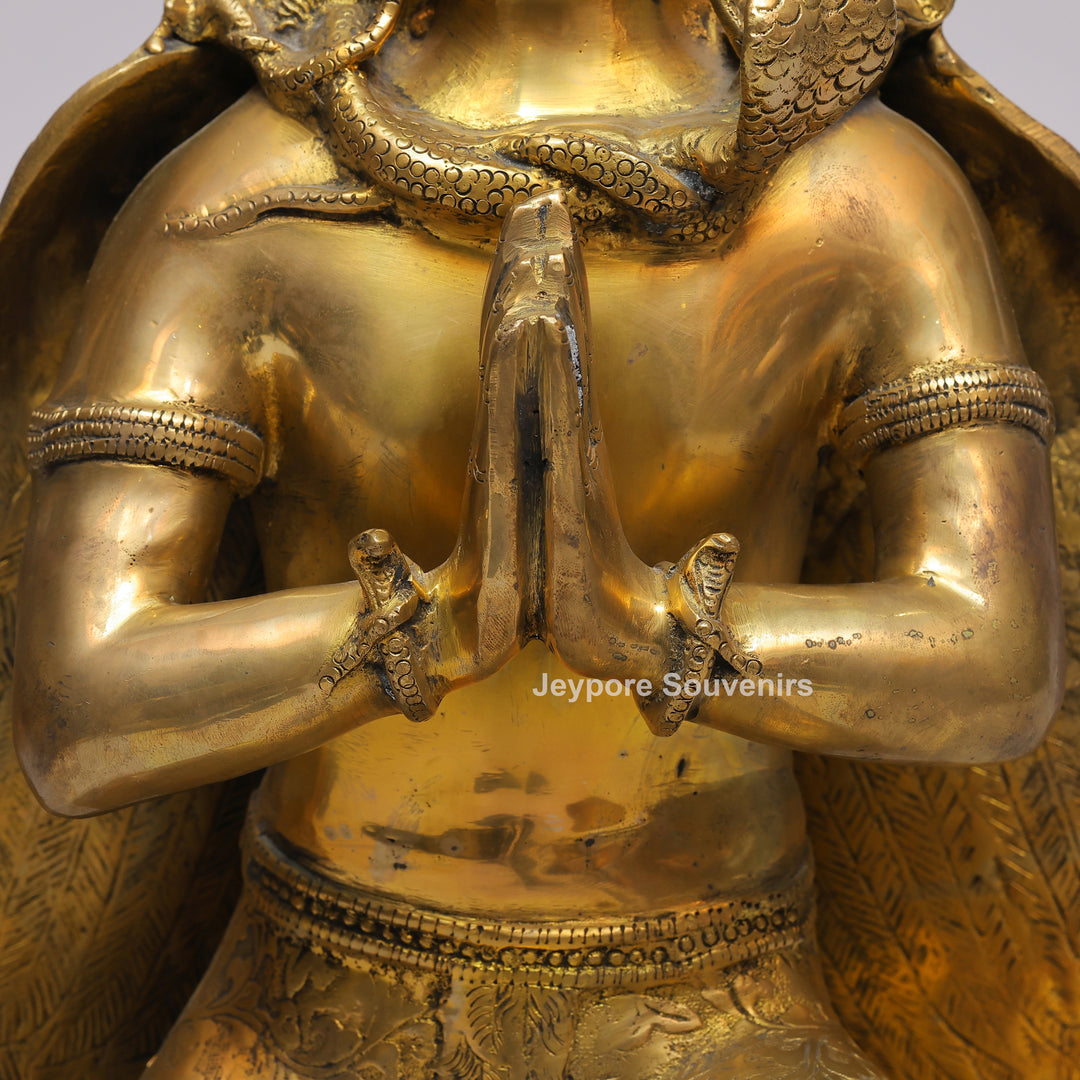 Handcrafted Brass Garuda Statue with Folded Hands