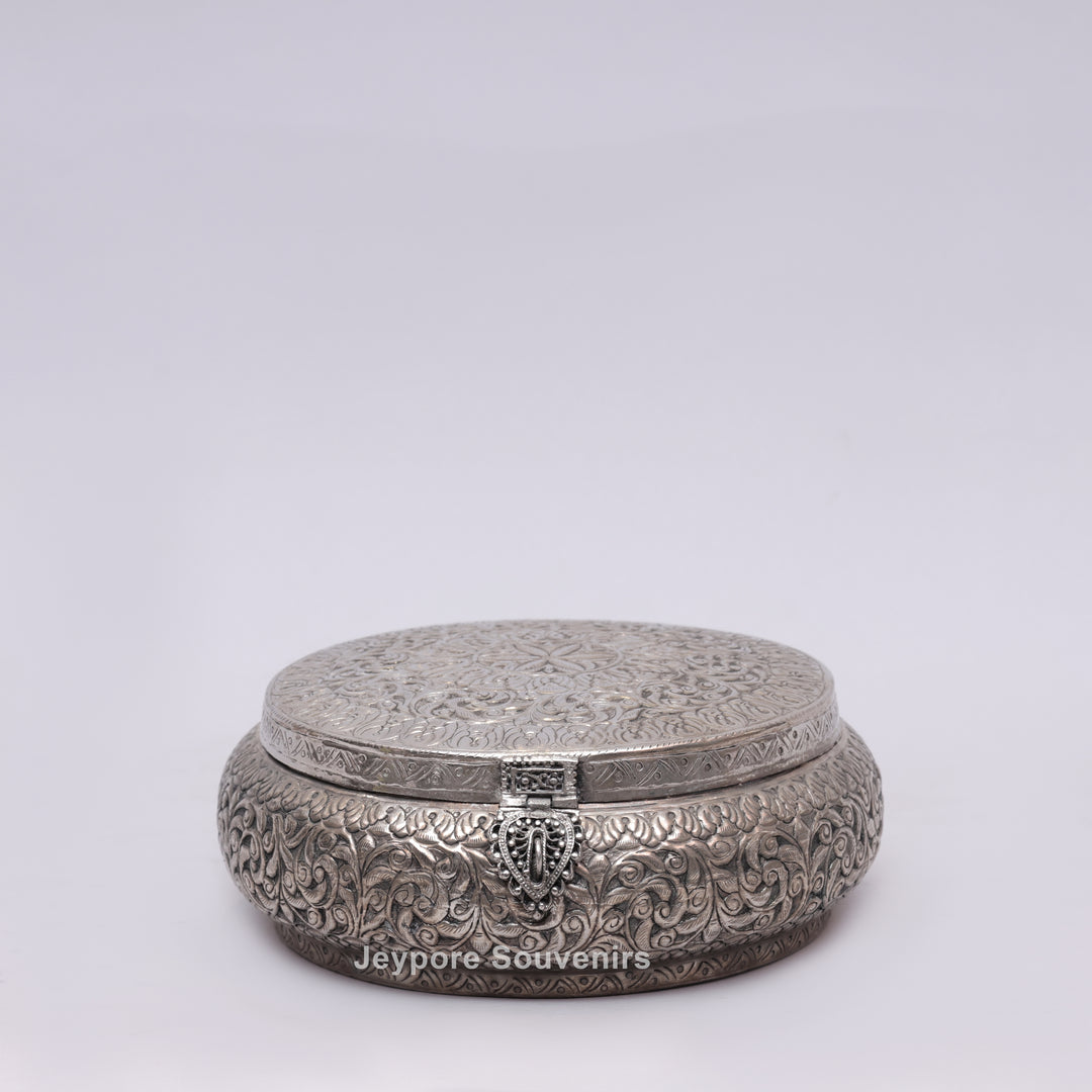 Handcrafted German Silver Round Dry Fruit Box