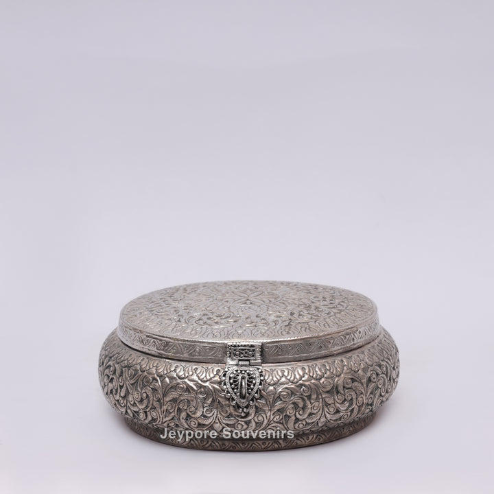 Handcrafted German Silver Round Dry Fruit Box