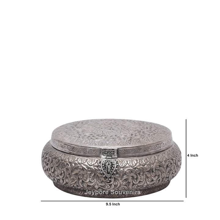 Handcrafted German Silver Round Dry Fruit Box