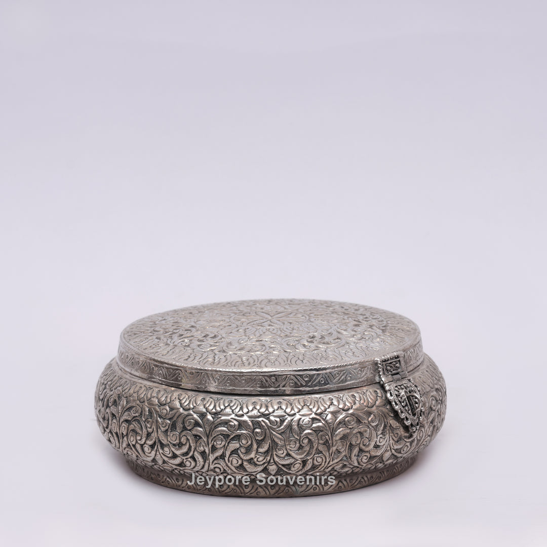 Handcrafted German Silver Round Dry Fruit Box