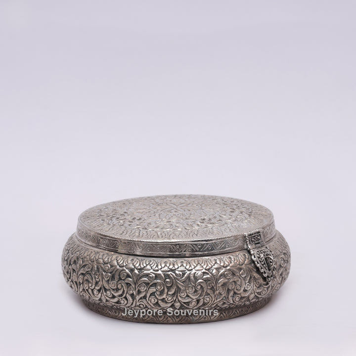 Handcrafted German Silver Round Dry Fruit Box