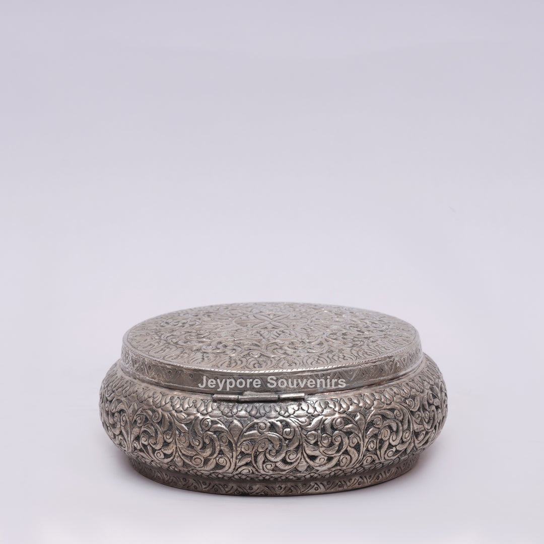 Handcrafted German Silver Round Dry Fruit Box
