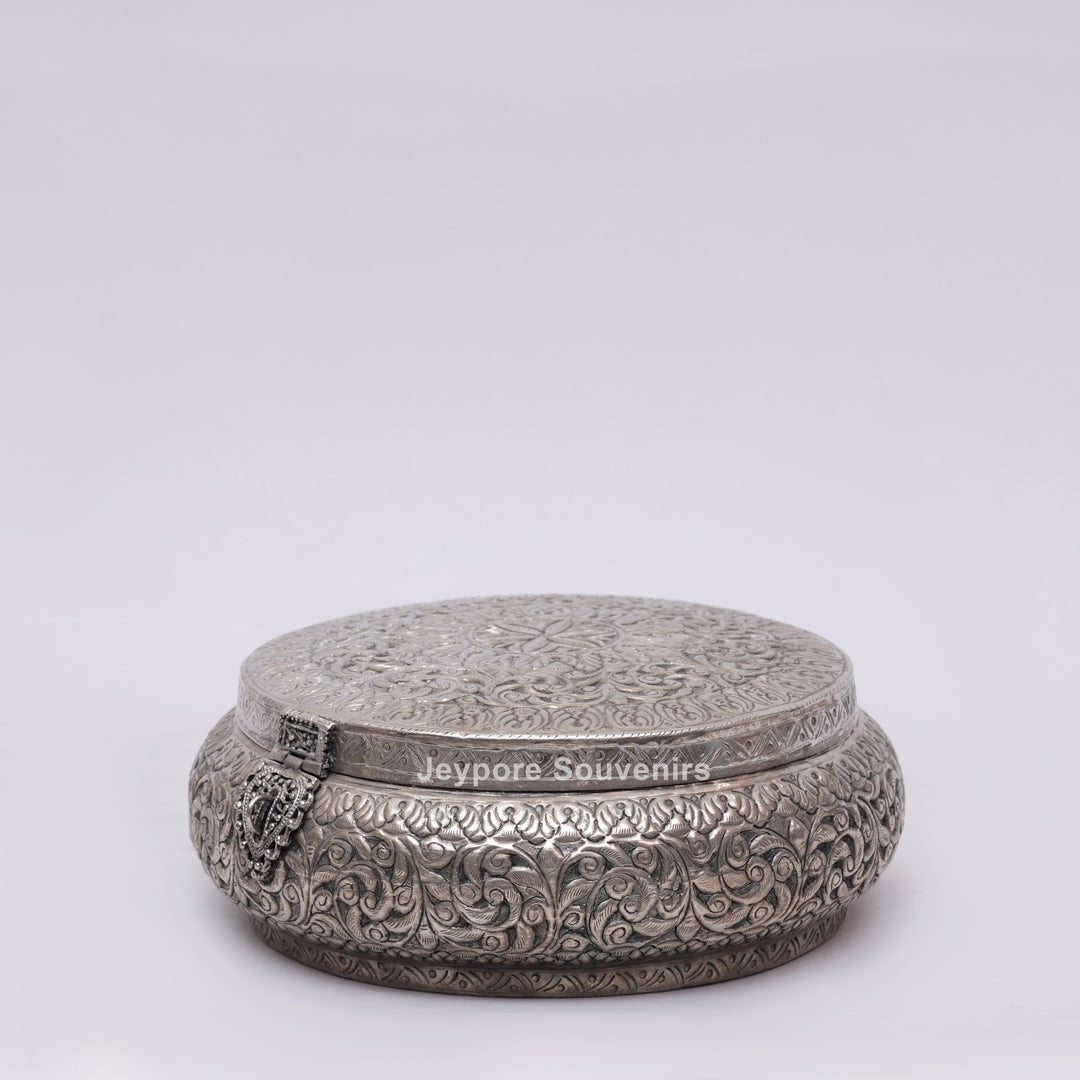 Handcrafted German Silver Round Dry Fruit Box