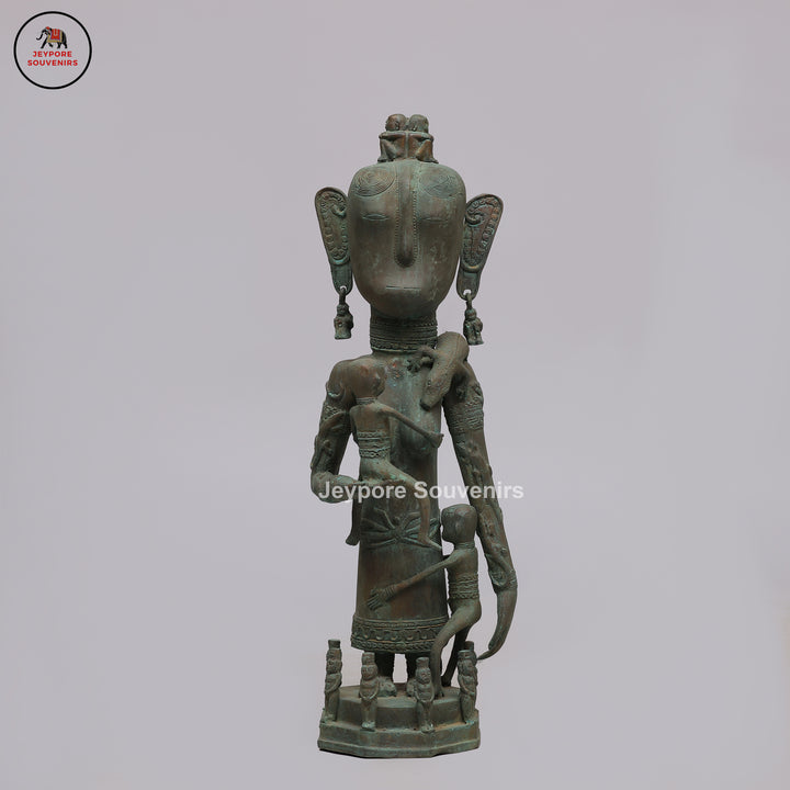 Vintage Primitive Brass Tribal Mother &amp; Child Sculpture