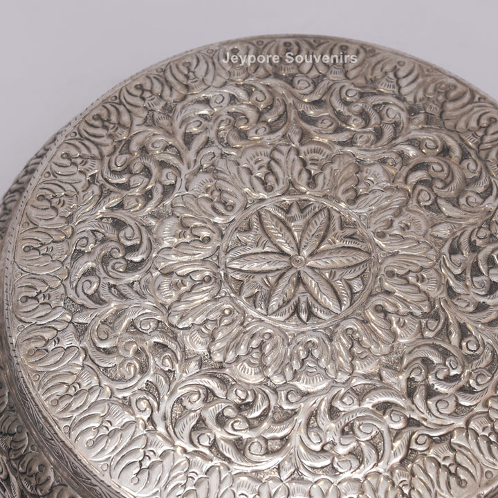 Handcrafted German Silver Round Dry Fruit Box