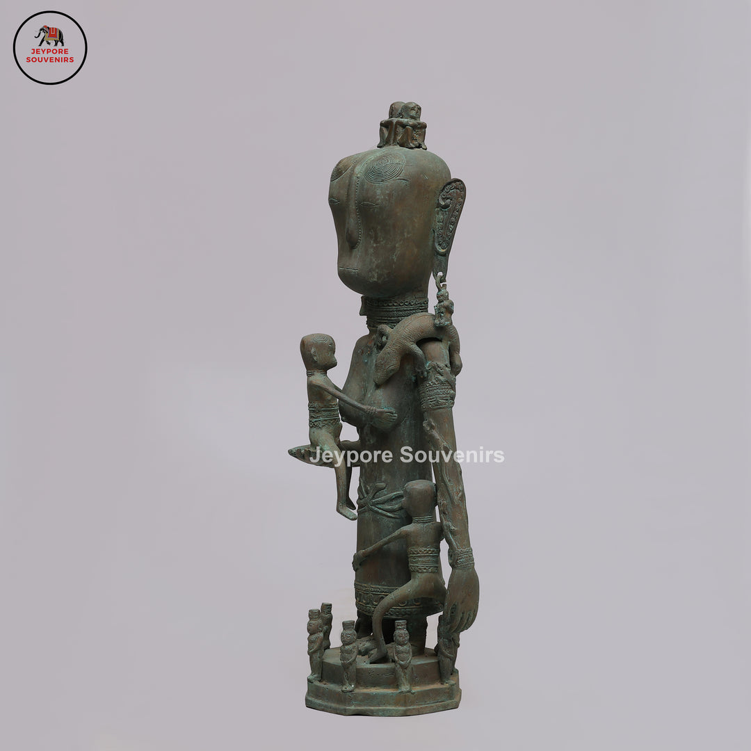 Vintage Primitive Brass Tribal Mother &amp; Child Sculpture