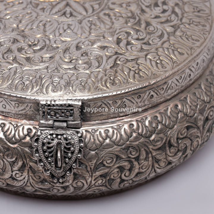 Handcrafted German Silver Round Dry Fruit Box
