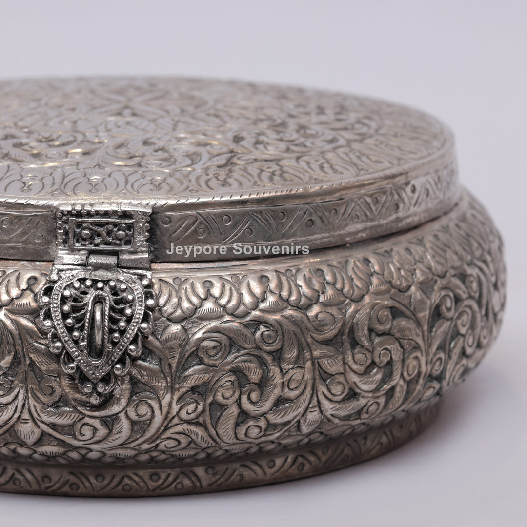 Handcrafted German Silver Round Dry Fruit Box