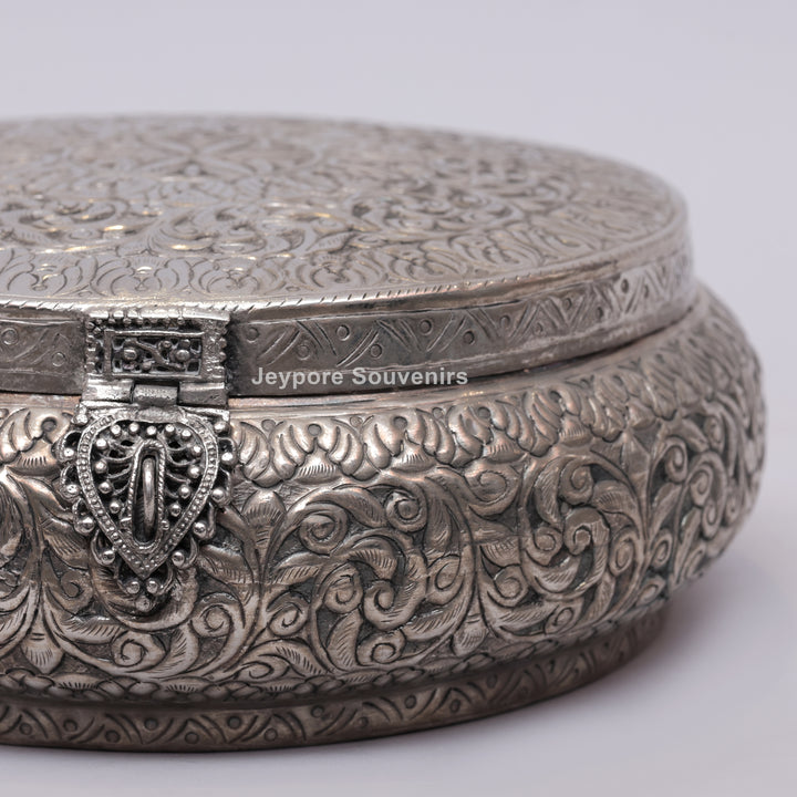 Handcrafted German Silver Round Dry Fruit Box