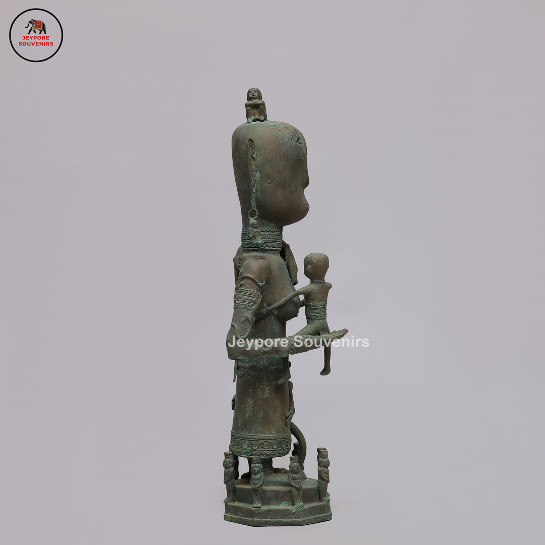 Vintage Primitive Brass Tribal Mother &amp; Child Sculpture