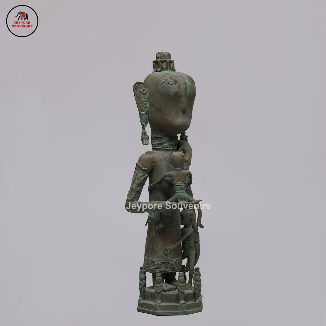 Vintage Primitive Brass Tribal Mother &amp; Child Sculpture