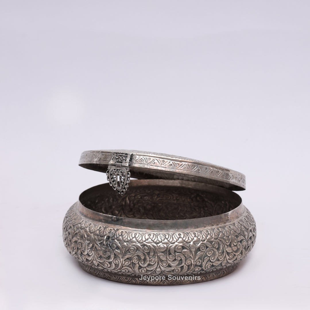 Handcrafted German Silver Round Dry Fruit Box