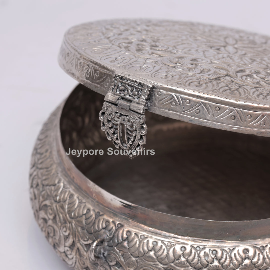 Handcrafted German Silver Round Dry Fruit Box