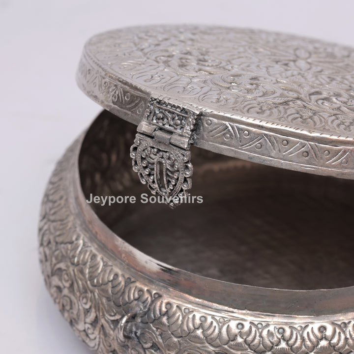 Handcrafted German Silver Round Dry Fruit Box