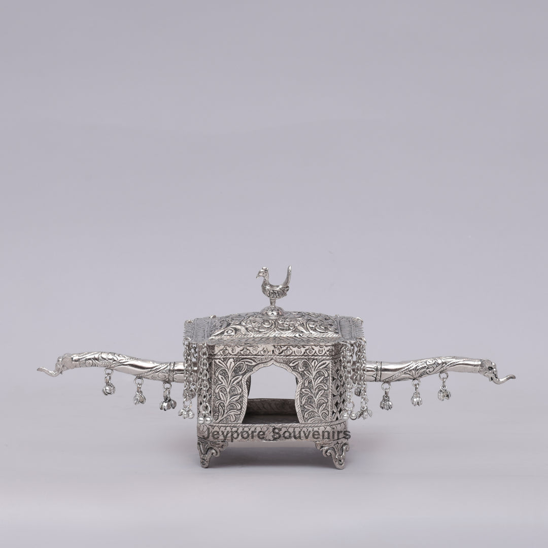 Handcrafted Silver Polished Palki with Peacock Finial