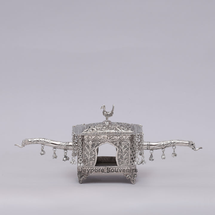 Handcrafted Silver Polished Palki with Peacock Finial