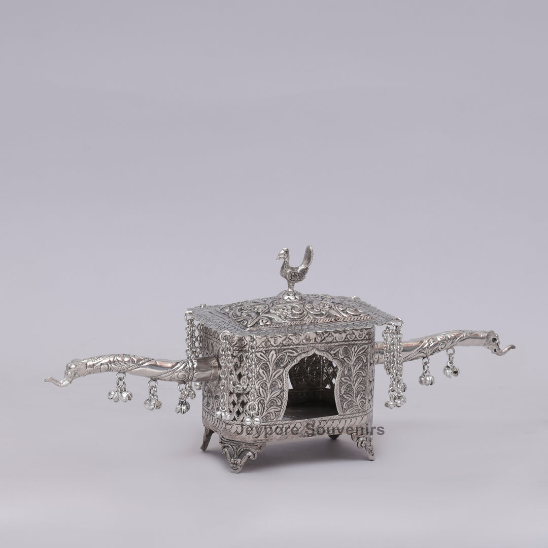 Handcrafted Silver Polished Palki with Peacock Finial