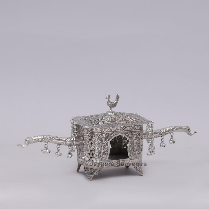 Handcrafted Silver Polished Palki with Peacock Finial