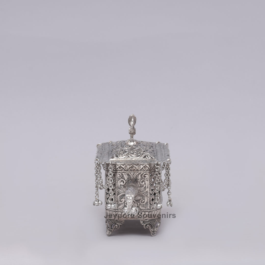 Handcrafted Silver Polished Palki with Peacock Finial