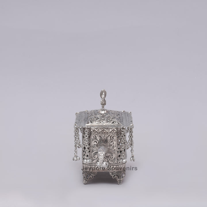 Handcrafted Silver Polished Palki with Peacock Finial