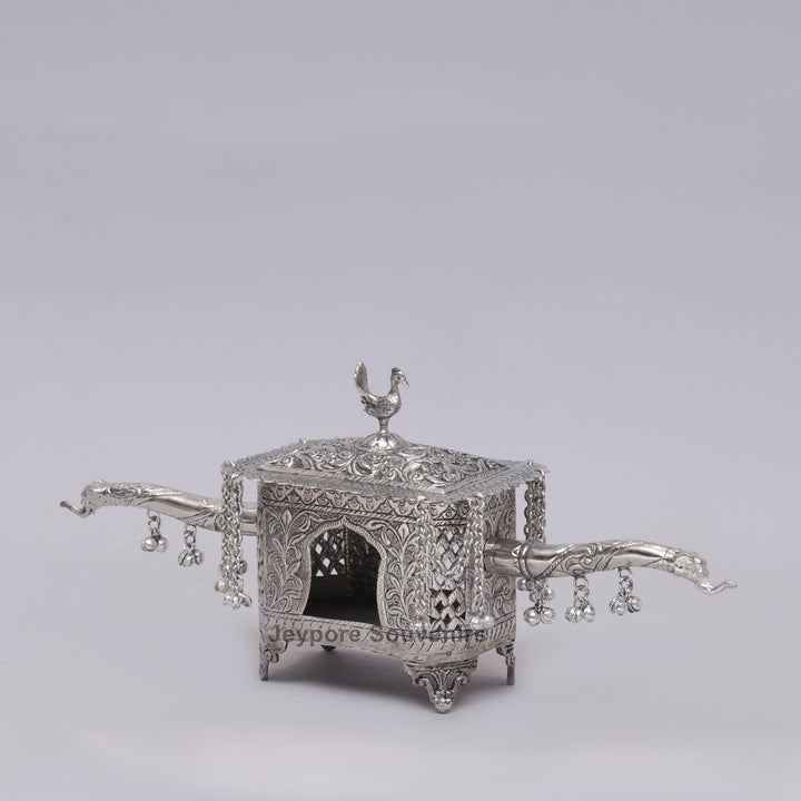 Handcrafted Silver Polished Palki with Peacock Finial