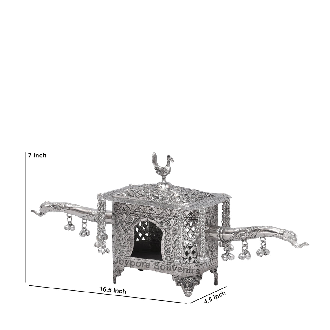 Handcrafted Silver Polished Palki with Peacock Finial