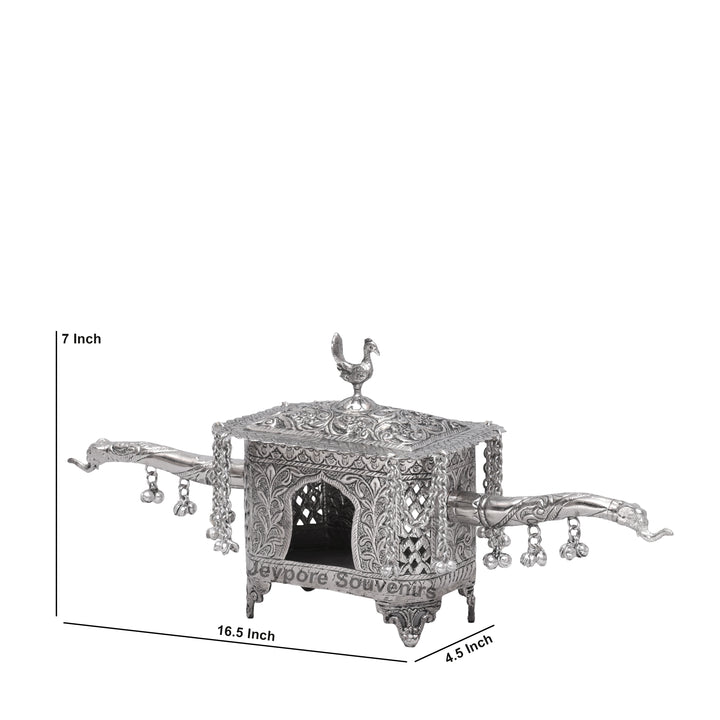 Handcrafted Silver Polished Palki with Peacock Finial