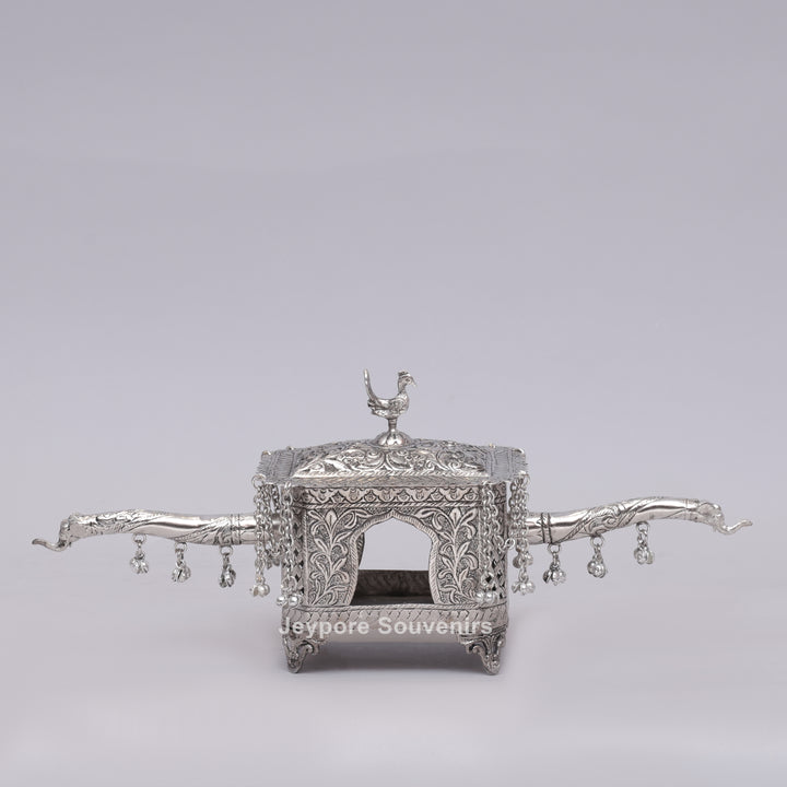Handcrafted Silver Polished Palki with Peacock Finial
