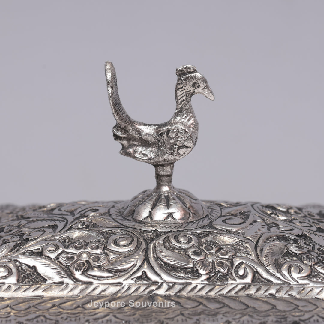 Handcrafted Silver Polished Palki with Peacock Finial