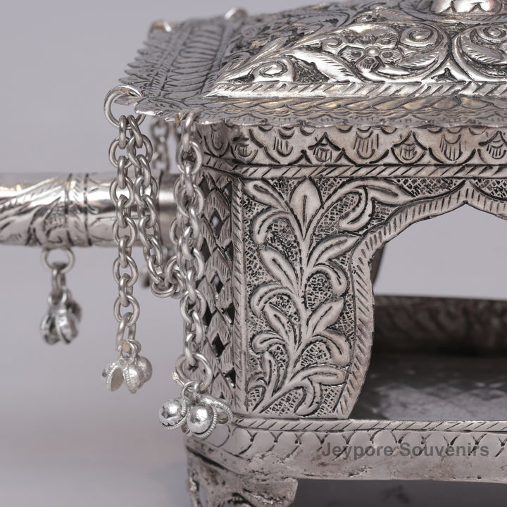 Handcrafted Silver Polished Palki with Peacock Finial