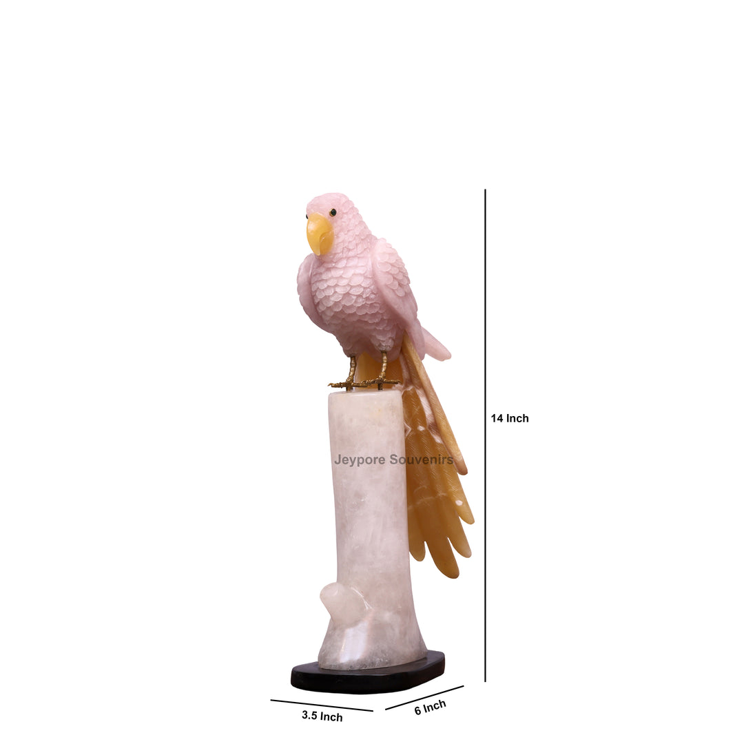 Pink Parakeet Bird on Rose Quartz – Semi-Precious Stone