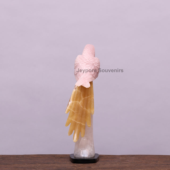Pink Parakeet Bird on Rose Quartz – Semi-Precious Stone