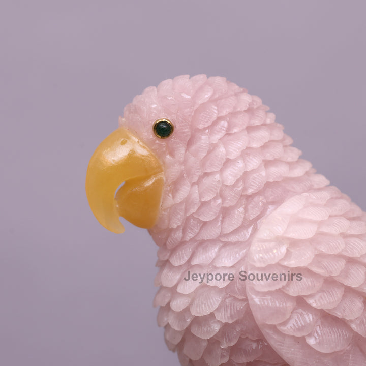 Pink Parakeet Bird on Rose Quartz – Semi-Precious Stone