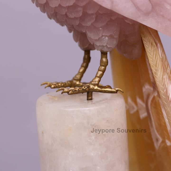 Pink Parakeet Bird on Rose Quartz – Semi-Precious Stone
